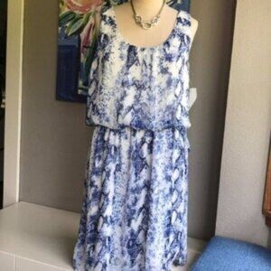 Bar III Summer Blue & White Belted Dress